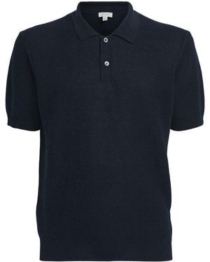 Sunspel Linen-Silk Honeycomb Polo Shirt - Blue
