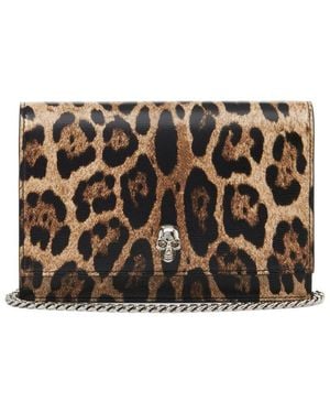 McQueen Mini Leopard Print Skull Cross-Body Bag - Brown