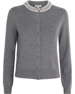 Veronica Beard Merino Wool Embellished Daro Cardigan - Grey