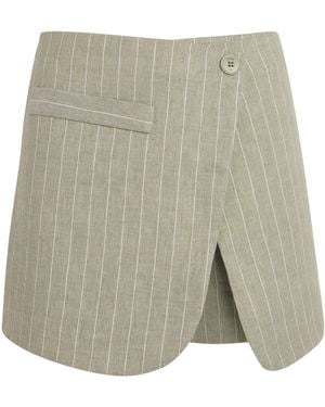 Maje Linen-Cotton Blend Stripe Skort - Natural
