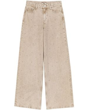 Maje Rhinestone-Embellished Wide-Leg Jeans - Natural