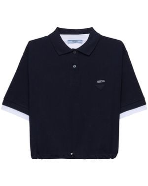 Prada Cotton Piqué Cropped Polo Shirt - Blue