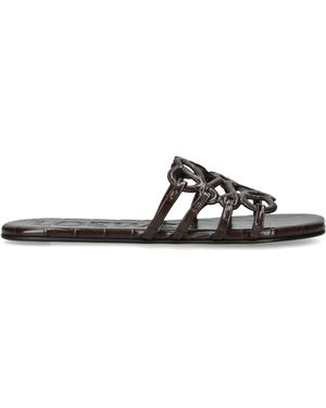 Loewe X Paula's Ibiza Croc-Embossed Leather Petal Anagram Slides - Black