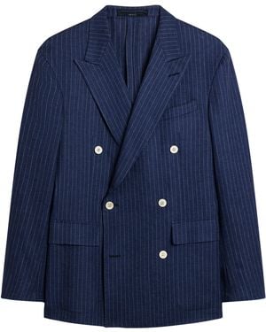 dunhill Linen Double-Breasted Blazer - Blue