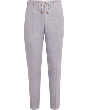 Eleventy Linen Drawstring-Detail Trousers - Grey