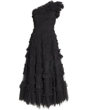 Needle & Thread One-Shoulder Aaliyah Ballerina Midi Dress - Black