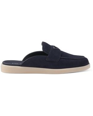 Prada Suede Triangle Mules - Blue