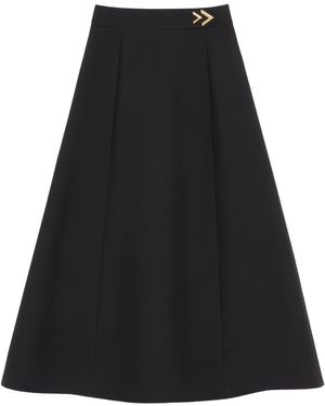 Valentino Wool-Silk Crepe Midi Skirt - Black