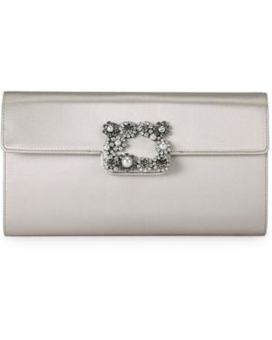 Roger Vivier Satin Efflorescence Envelope Clutch Bag - Gray