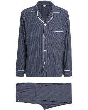 Eberjey Modal Stripe William Long Pajama Set - Blue