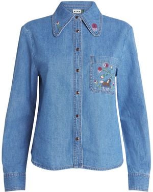 RIXO London Denim Embroidered Edaline Sadie Shirt - Blue