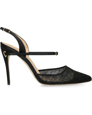 Jennifer Chamandi Lace Vittorio Slingback Court Shoes 105 - Black