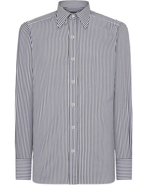 Tom Ford Cotton-Silk Ladder Stripe Shirt - Gray