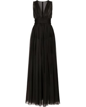 Dolce & Gabbana Ruched V-Neck Gown - Black