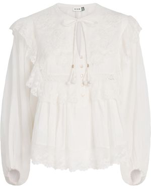 RIXO London Cotton Embroidered Diann Blouse - White