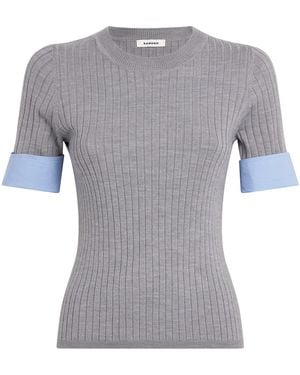 Sandro Cuffed Knitted Top - Gray