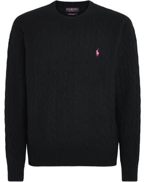Polo Ralph Lauren Wool-Cashmere Pony Cable-Knit Sweater - Black