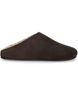 The Row Hudson Suede Shearling Slides - Brown