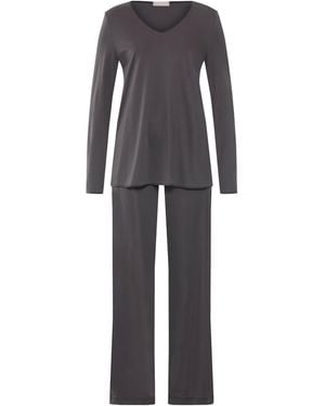 Hanro Cotton-Silk Long-Sleeve Pajamas - Gray
