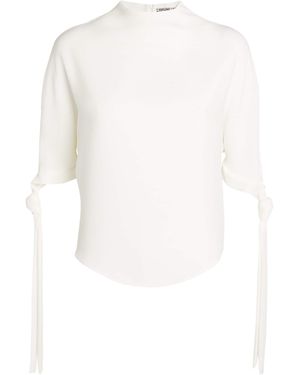 Edeline Lee Funnel-Neck Pedernal Blouse - White