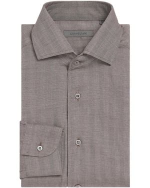Corneliani Cotton-Blend Herringbone Shirt - Gray