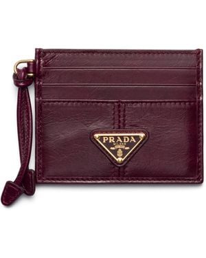 Prada Leather Logo Card Holder - Purple