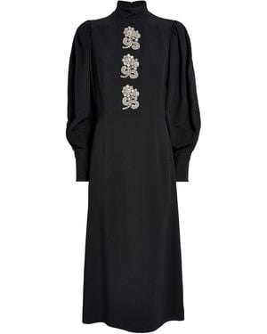 Andrew Gn Embellished Puff-sleeved Midi Dress - Black