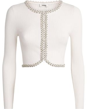 Sandro Ribbed Embellished Cardigan - White
