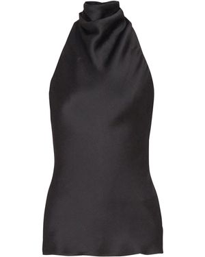 Balmain Backless Crepe Satin Top - Black