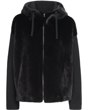 Yves Salomon Mink-Wool-Silk Zip-Up Hoodie - Black