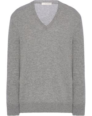 The Row Phora Cashmere V-Neck Sweater - Gray