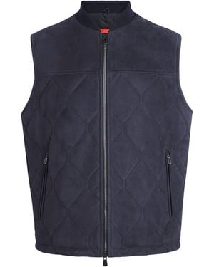Isaia Suede Quilted Gilet - Blue