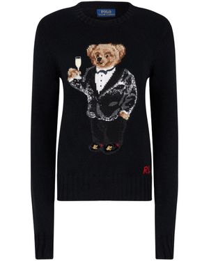 Polo Ralph Lauren Wool Sequin Polo Bear Jumper - Black