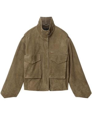 AllSaints Suede Clay Bomber Jacket - Green