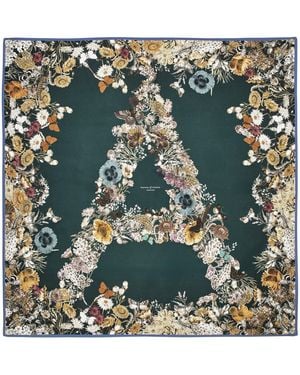 Aspinal of London Silk Floral Monogram Scarf - Green