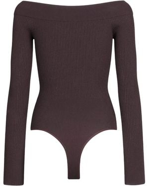Alaïa Ribbed Off-The-Shoulder Bodysuit - Brown