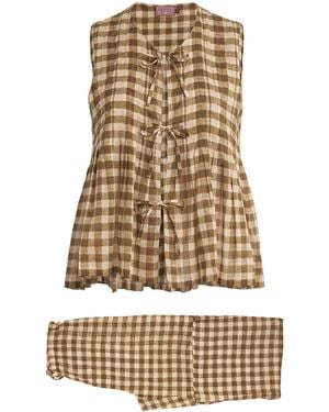 Desmond & Dempsey Cotton Gingham Print Pyjama Set - Natural