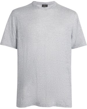 Brioni Linen-Cotton Stripe T-Shirt - Grey