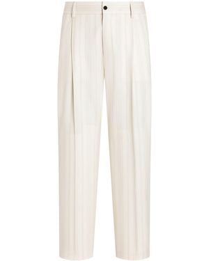Dolce & Gabbana Wool-Blend Pinstripe Relaxed Trousers - White