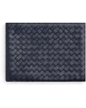 Bottega Veneta Leather Intrecciato Zip Pouch - Blue