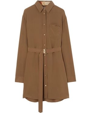 Burberry Silk Crepe De Chine Mini Shirt Dress - Brown