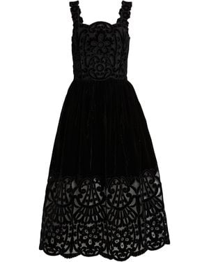 Sea Velvet Embroidered Dana Dress - Black