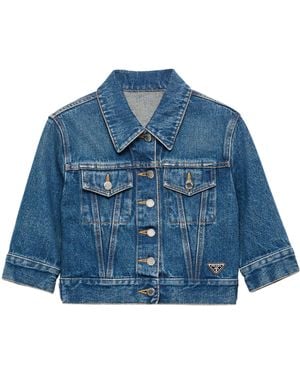 Prada Short-Sleeve Cropped Denim Jacket - Blue