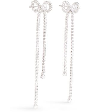 Self-Portrait Crystal And Faux Pearl Bow Drop Earrings - White