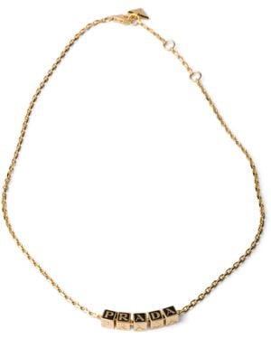 Prada Enamel-Detail Logo Necklace - Metallic