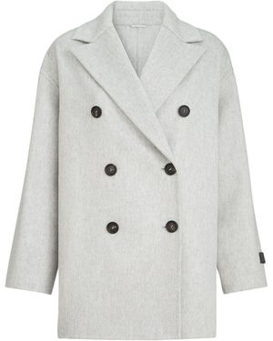 Brunello Cucinelli Cashmere Double Beaver Cloth Pea Coat - White