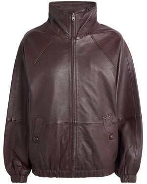 Sandro Raglan-Sleeve Leather Jacket - Brown