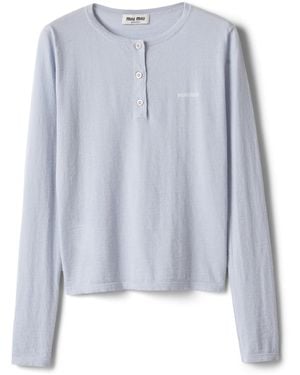 Miu Miu Cashmere Henley T-Shirt - Blue
