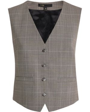 Maje Wool-Blend Check Sleeveless Waistcoat - Grey