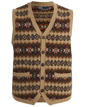 Polo Ralph Lauren Wool Fair Isle Button-Up Vest - Brown